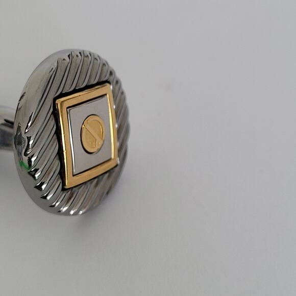 Dunhill D Cufflinks Silver Gold Tone Logo Round Designer Logo Vintage Geometric - Picture 5 of 7